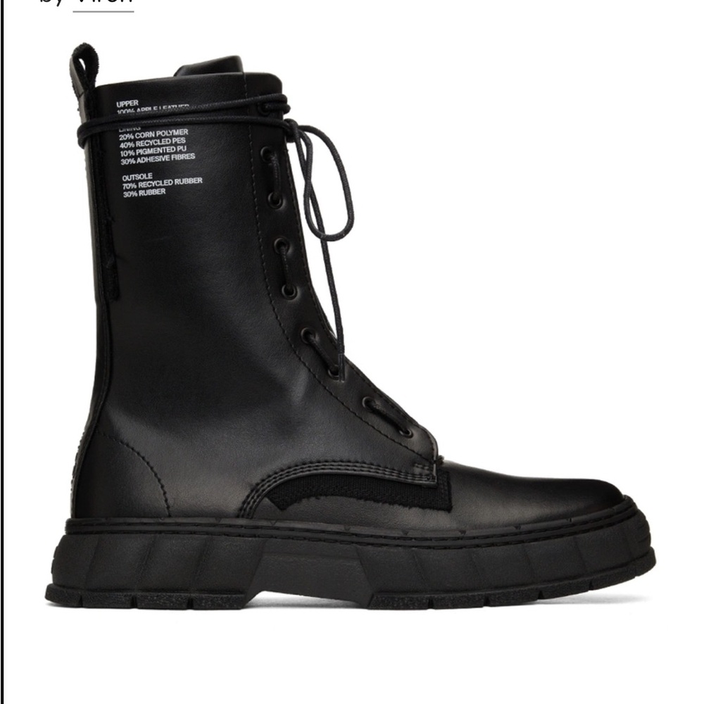 VIRON - Zip & Lace - Black Combat & Moto Boots- Vegan, Apple Leather